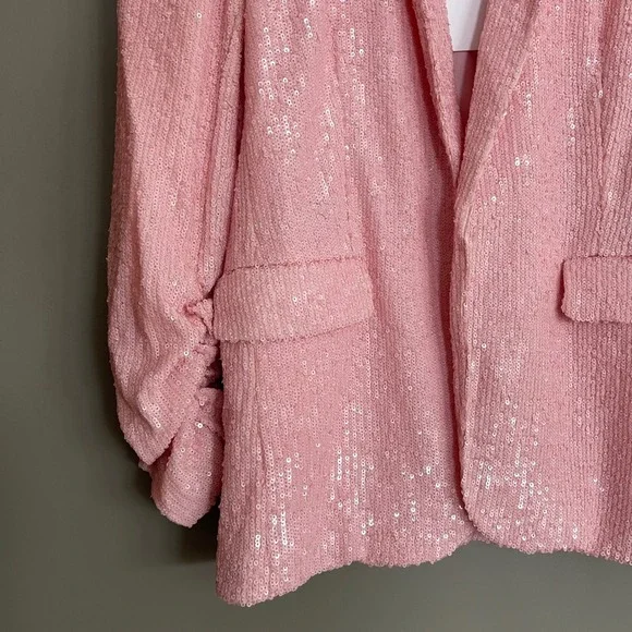 NWT GENERATION LOVE Serafina Sequin Blazer Light Pink Puff Sleeve Small Relaxed